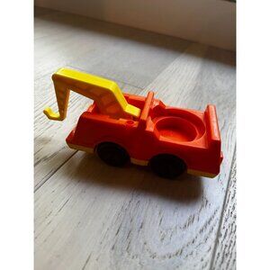Vintage 1990 Fisher-Price Orange & Yellow Plastic Tow Truck Toy Vehicle Car